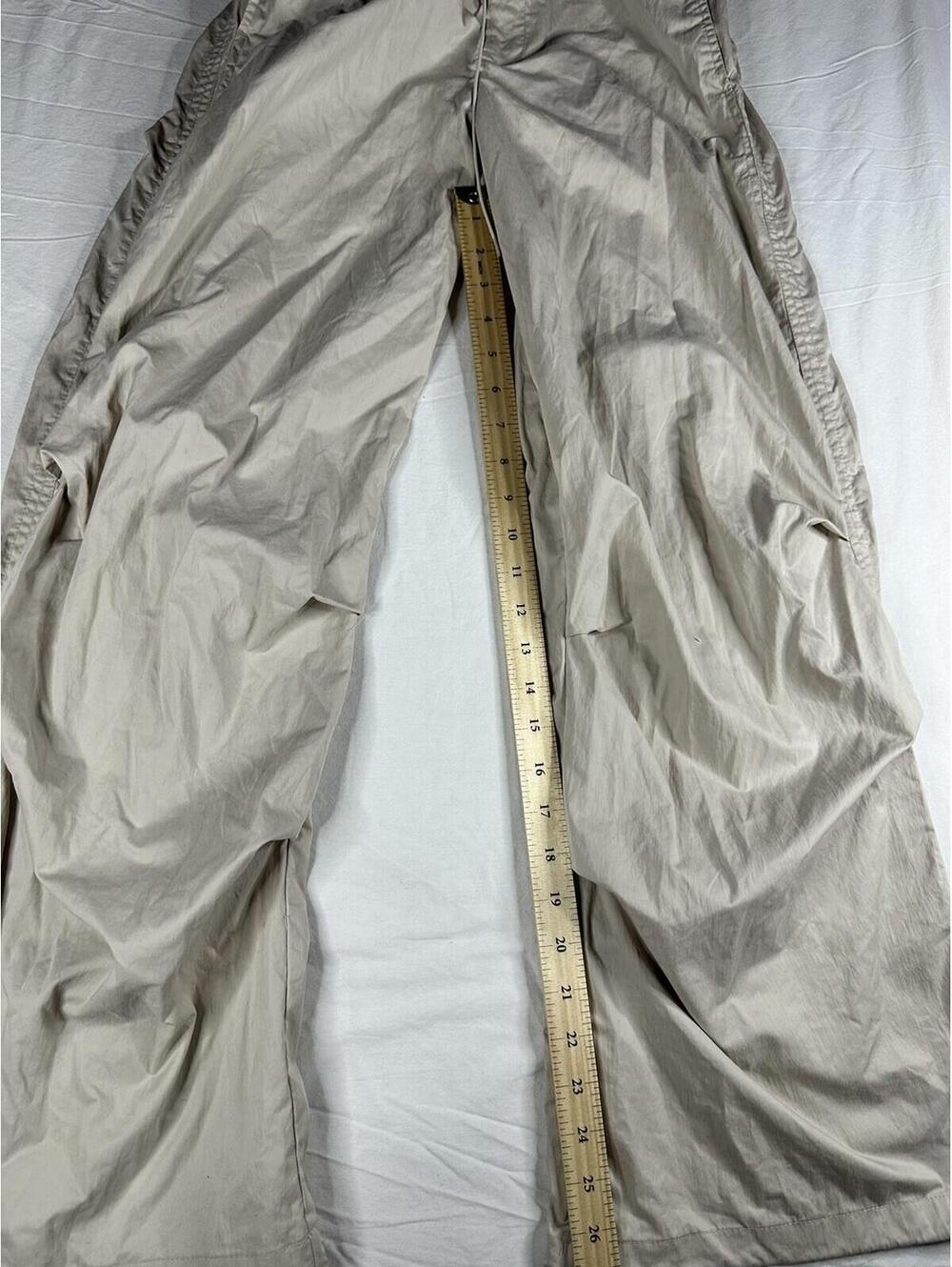 🤍 ZARA Women's S Beige Wide-Leg Pants Elastic Waist Drawstring Pockets 🤍 - Picture 2 of 13